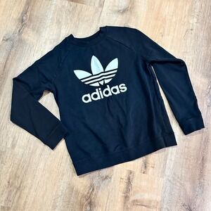 ADIDAS | Women's Black Long Sleeve Trefoil Logo Crew Neck Pullover Sweatshirt